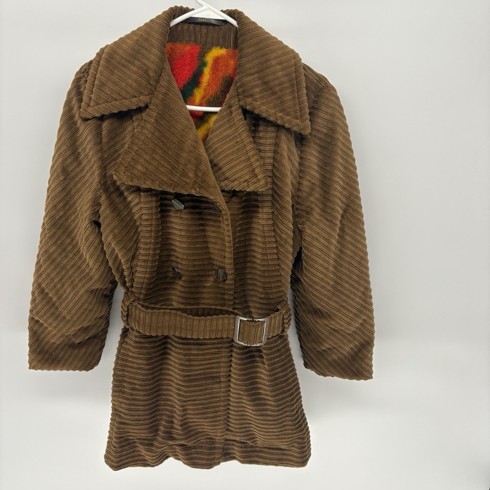 Vintage Sears Double Breasted Corduroy Jacket Belted Mid Length Hippy‎ Women XL